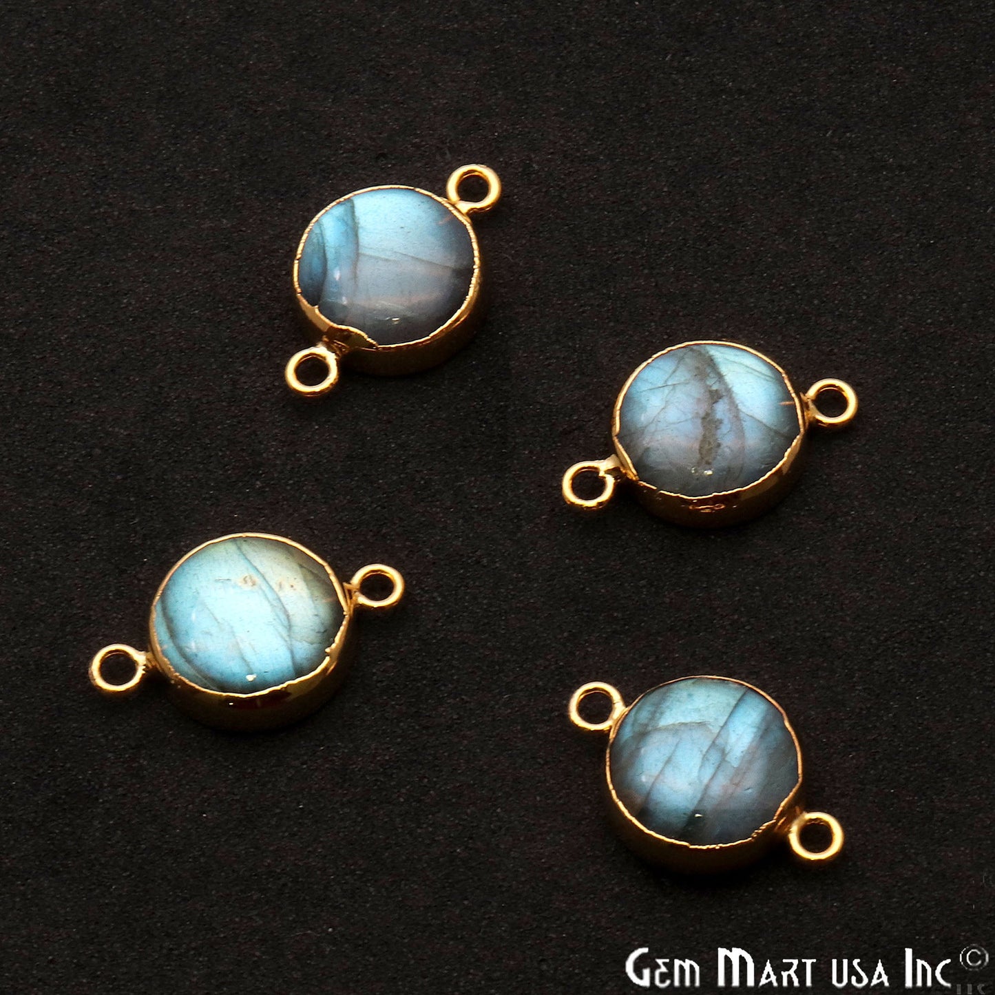 Labradorite Cabochon 20x13mm Round Gold Electroplated Double Bail Gemstone Connector - GemMartUSA