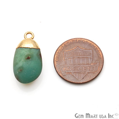 Chrysoprase Matte Beads Organic 22x13mm Gold Electroplated Pendant Connector - GemMartUSA