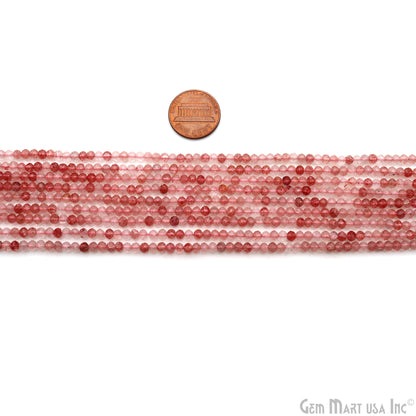 Strawberry Quartz Rondelle Beads, 12.5 Inch Gemstone Strands, Drilled Strung Nugget Beads, Faceted Round, 3-4mm