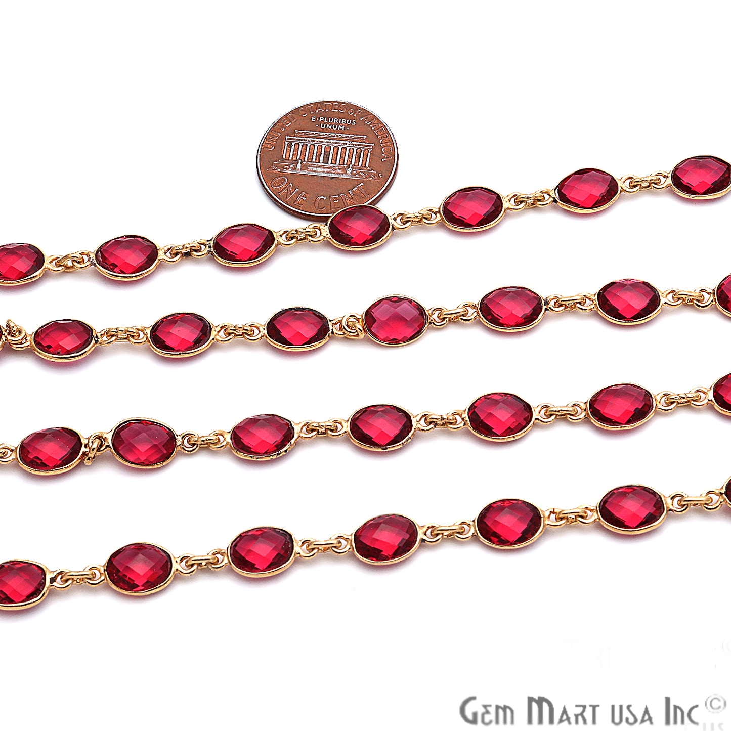 Pink Tourmaline 7x5mm Bezel Link Gold Plated Continuous Connector Chain - GemMartUSA