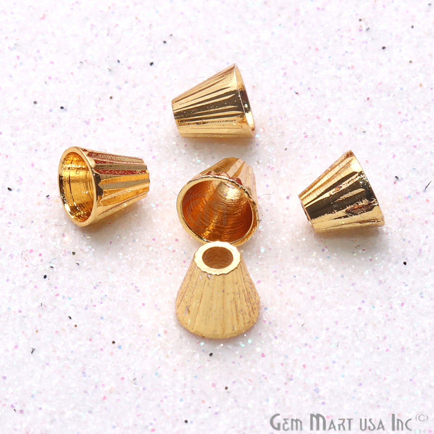 5pc Lot Gold Plated Cone Acrylic Findings 6x5mm Tassel Caps - GemMartUSA