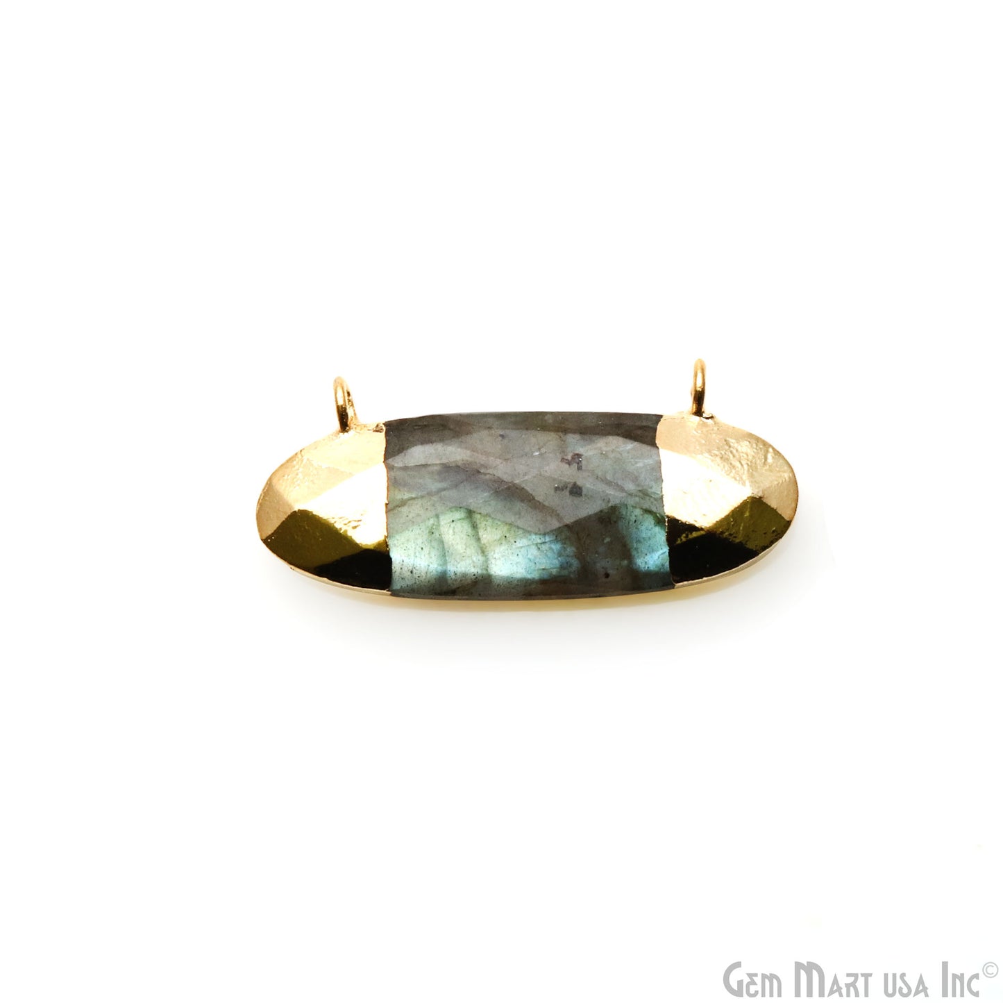 Labradorite Oval 30x13mm Gold Electroplated Double Bail Gemstone Connector