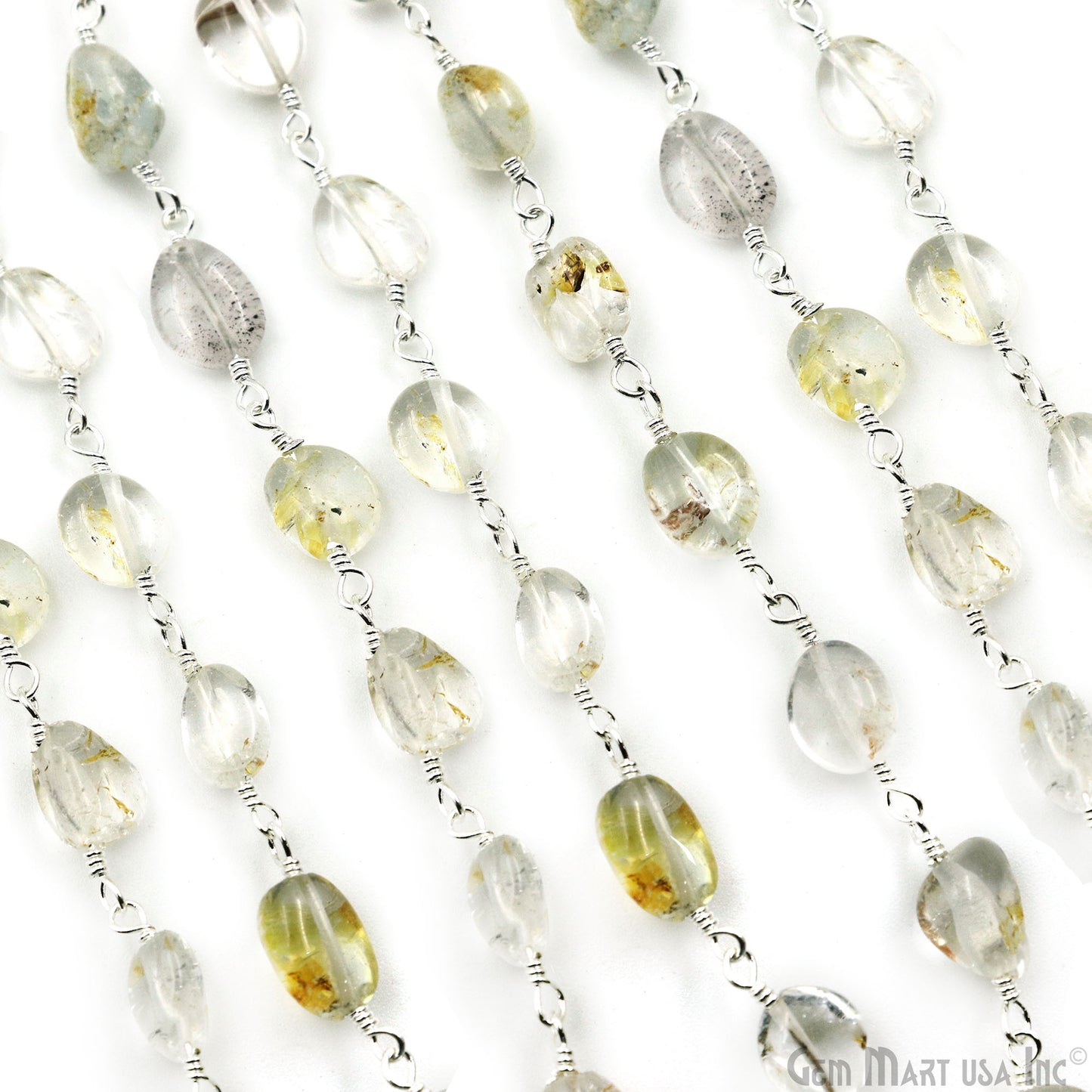 Golden Rutile Tumble Beads 8x5mm Silver Plated Gemstone Rosary Chain