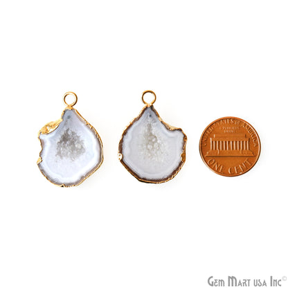 Geode Druzy 21x29mm Organic Gold Electroplated Single Bail Gemstone Earring Connector 1 Pair