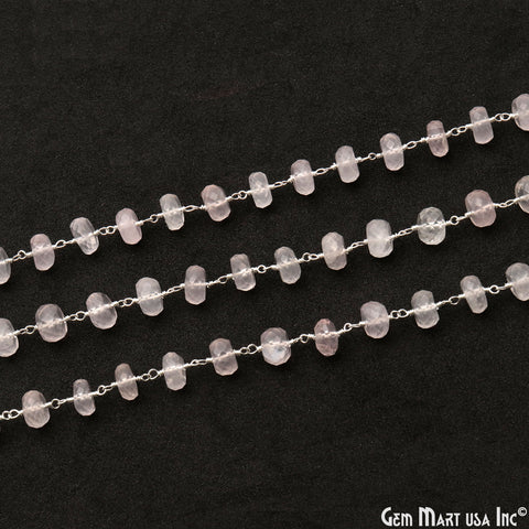 Rose Quartz 7-8mm Beads Faceted Silver Wire Wrapped Rosary Chain