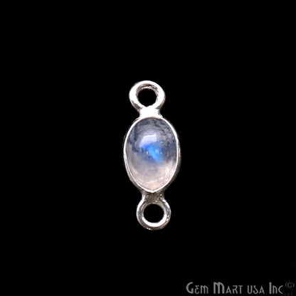 Rainbow Moonstone Cabochon 6x4mm Oval Shape Silver Plated Double Bail Gemstone Connector - GemMartUSA