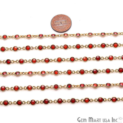 Garnet Gemstone Bezeled 4mm Round Gold Plated Continuous Connector Chain - GemMartUSA