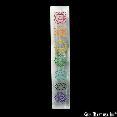 Selenite Rectangle Engraved 7 Chakra Of Life Symbols Healing Meditation Gemstones 7 Inch
