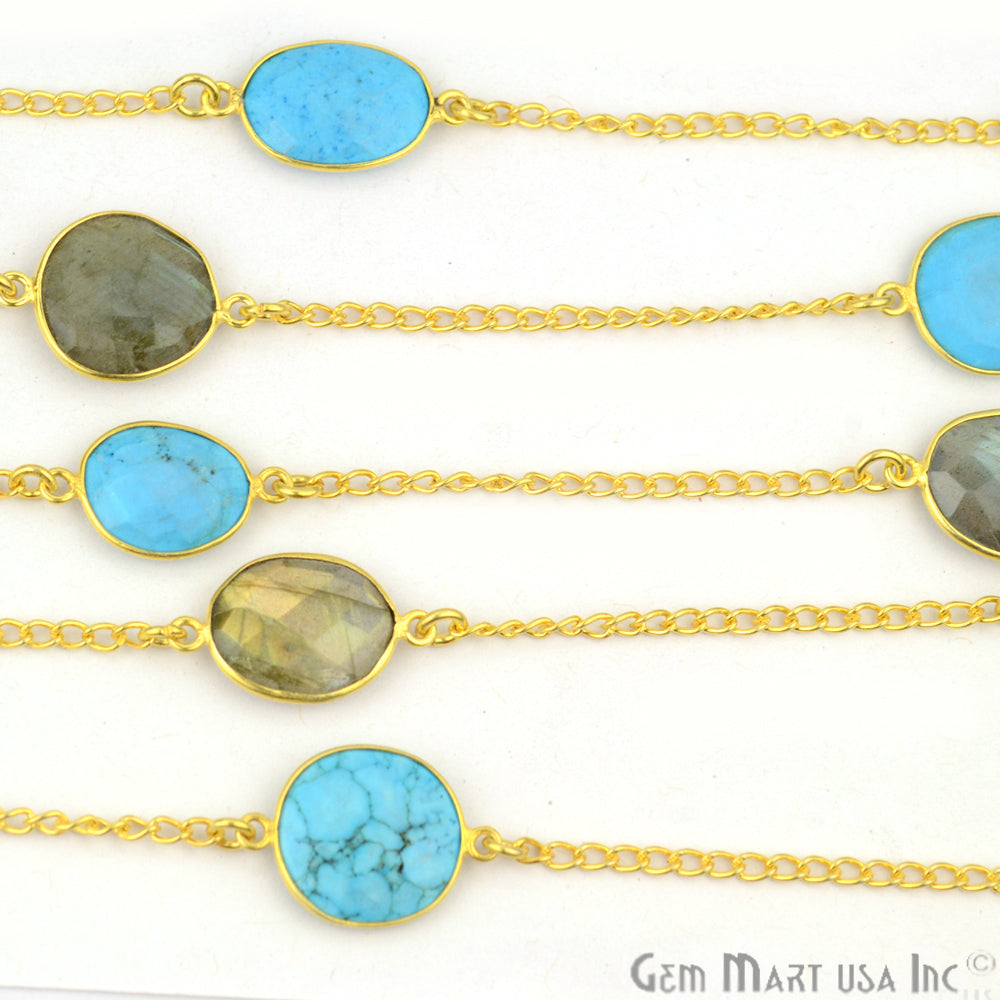 Turquoise With Labradorite 10-15mm Gold Plated Bezel Connector Link Rosary Chain - GemMartUSA (764381921327)