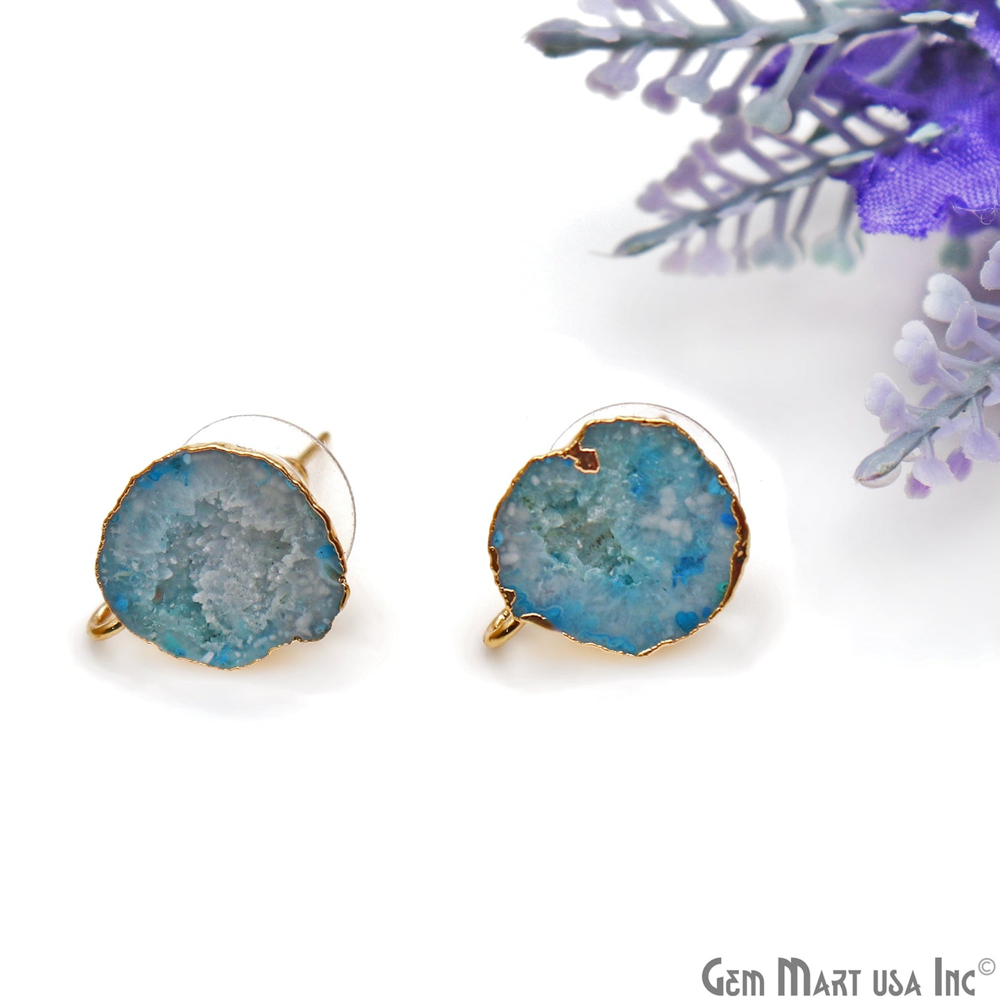 DIY Agate Slice Geode Druzy Gold Edged Loop Connector Studs Earrings