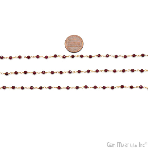 Rhodolite 3-3.5mm Gold Plated Wire Wrapped Beads Rosary Chain (763783217199)