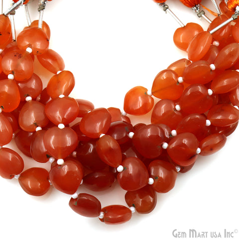 Carnelian Heart Beads, 7 Inch Gemstone Strands, Drilled Strung Briolette Beads, Heart Shape, 10mm