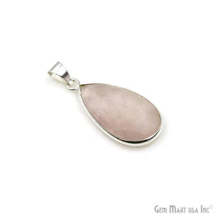 Rose Quartz Gemstone Pears 35x18mm Sterling Silver Necklace Pendant 1PC