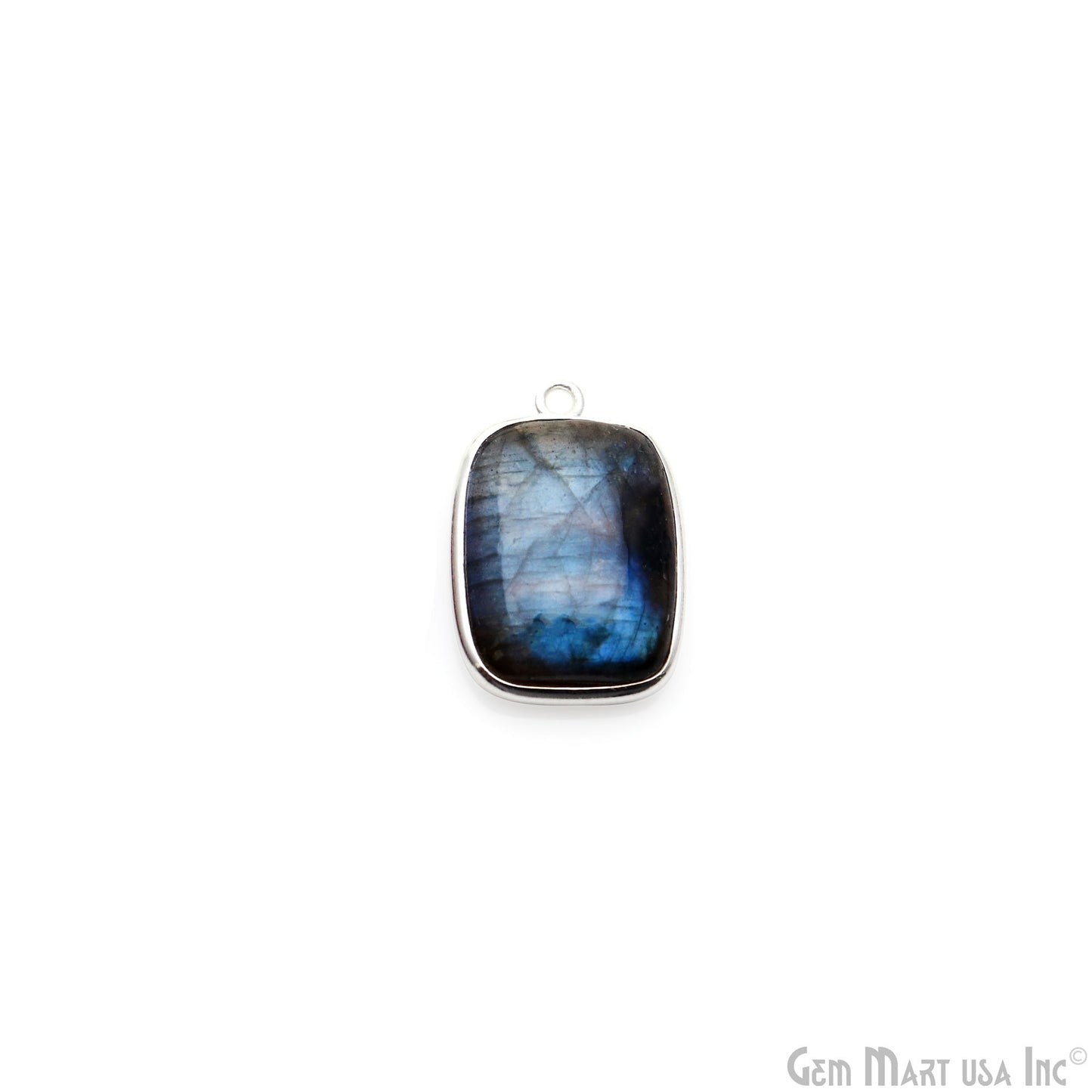 Flashy Labradorite Cabochon 12x16mm Octagon Single Bail Silver Plated Gemstone Connector