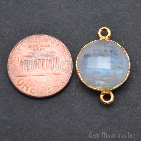 Rainbow Moonstone 14mm Round Gold Electroplated Gemstone Connector (Pick Lot Size) - GemMartUSA
