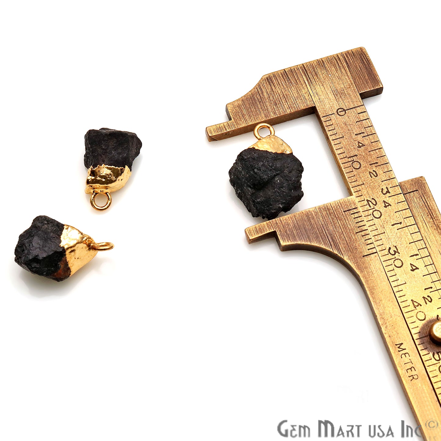 Rough Black Tourmaline Organic 17x9mm Gold Electroplated Pendant Connector - GemMartUSA