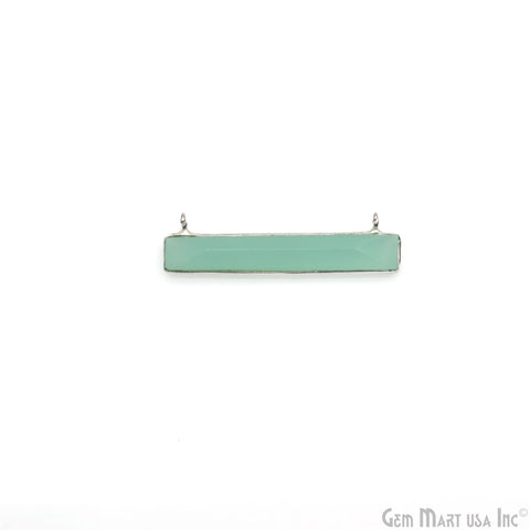 Aqua Chalcedony Rectangle Bar Pendant 36x9mm Silver Plated Double Bail Connector