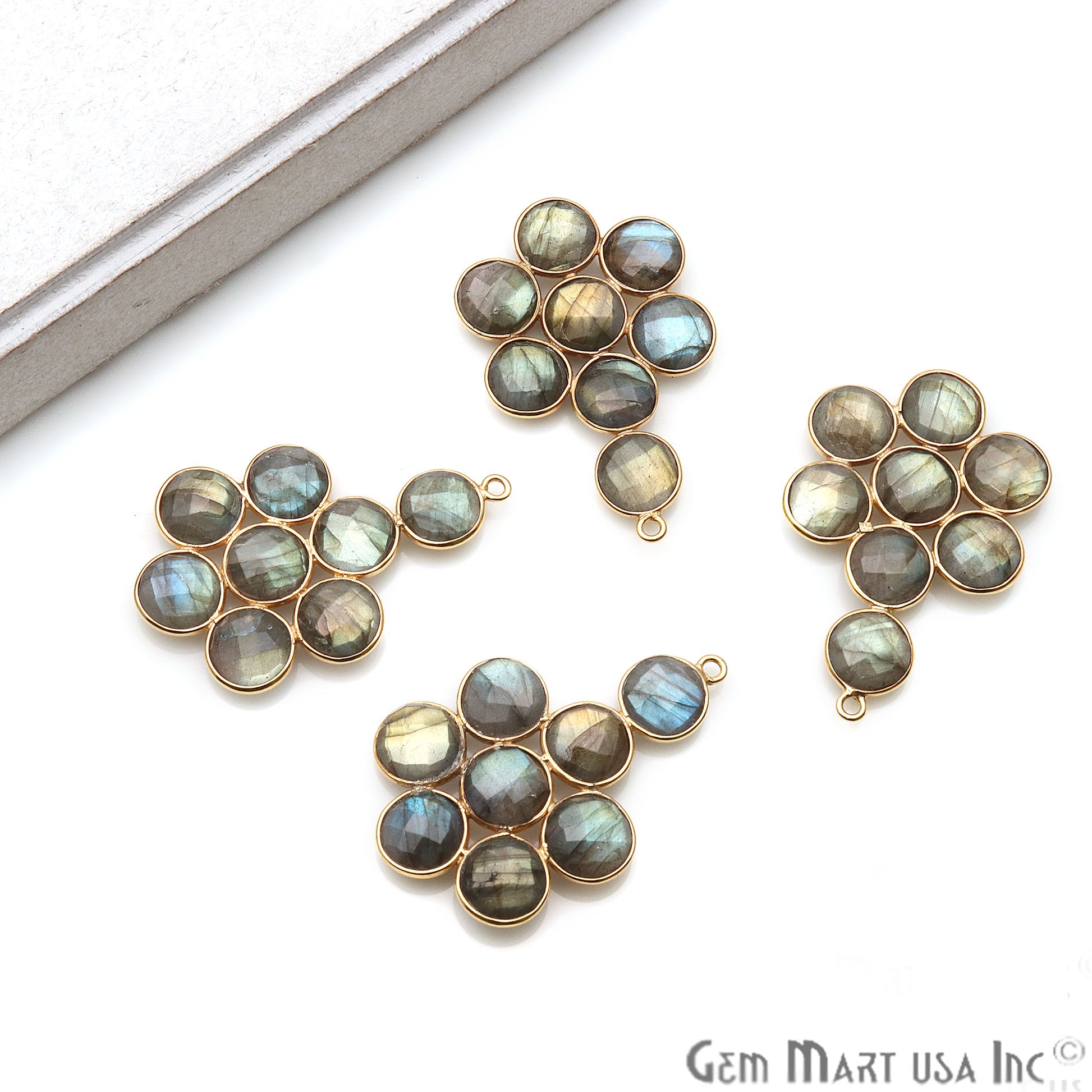 Labradorite Flower 39X27mm Gold Plated Single Bail Connector Component - GemMartUSA