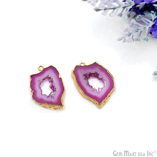 Agate Slice 28x17mm Organic  Gold Electroplated Gemstone Earring Connector 1 Pair