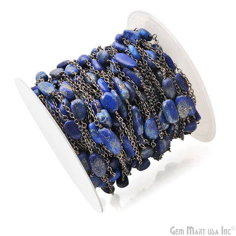 Lapis Tumble Beads 10x6mm Oxidized Wire Wrapped Rosary Chain