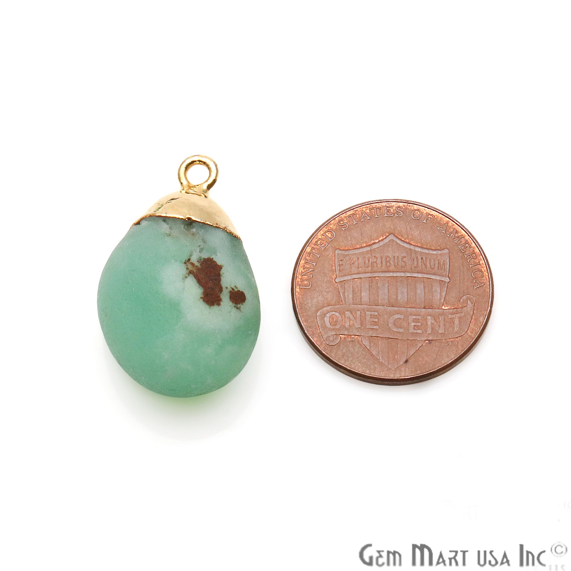 Rough Chrysoprase Matte Beads Organic 19x15mm Gold Electroplated Pendant Connector - GemMartUSA