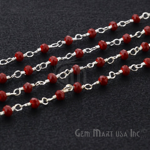 Red Coral Silver Plated Wire Wrapped Beads Rosary Chain (763829977135)