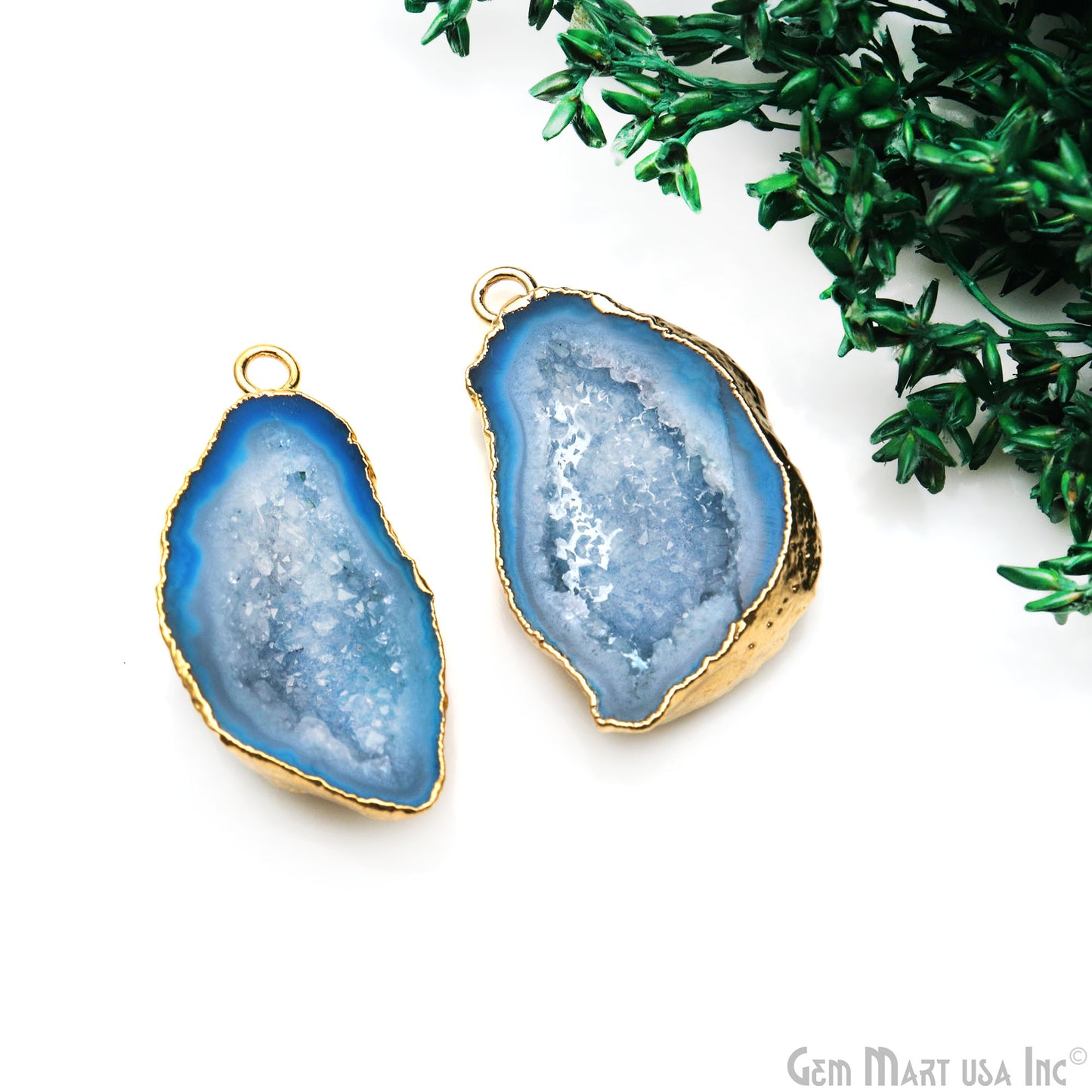 Geode Druzy 33x20mm Organic Gold Electroplated Single Bail Gemstone Earring Connector 1 Pair