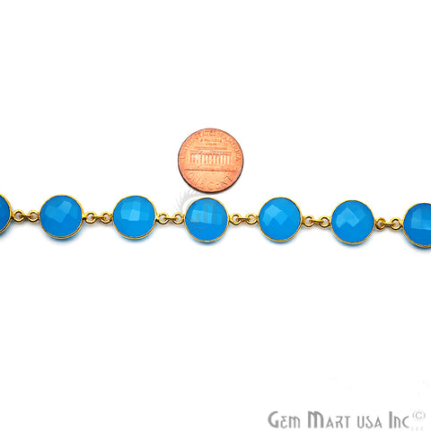 Light Blue Chalcedony 12mm Round Gold Bezel Continuous Connector Chain - GemMartUSA (764262154287)