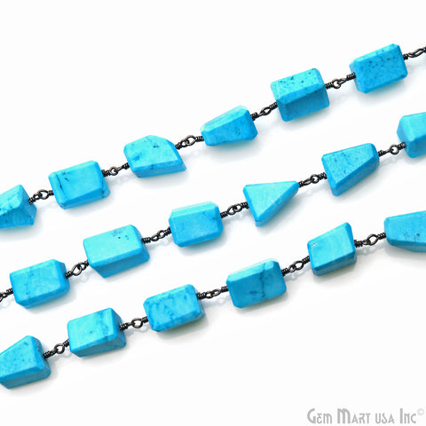 Turquoise 10mm Oxidized Wire Wrapped Beads Rosary Chain