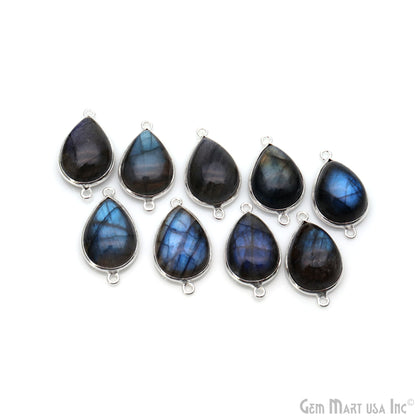 Flashy Labradorite Cabochon 13x18mm Pears Double Bail Silver Plated Gemstone Connector