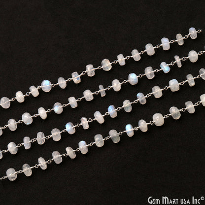 Rainbow Moonstone 7-8mm Silver Plated Wire Wrapped Beads Rosary Chain (763703230511)