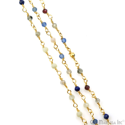 Multi Stone Faceted Beads 2-2.5mm Gold Plated Rosary Chain
