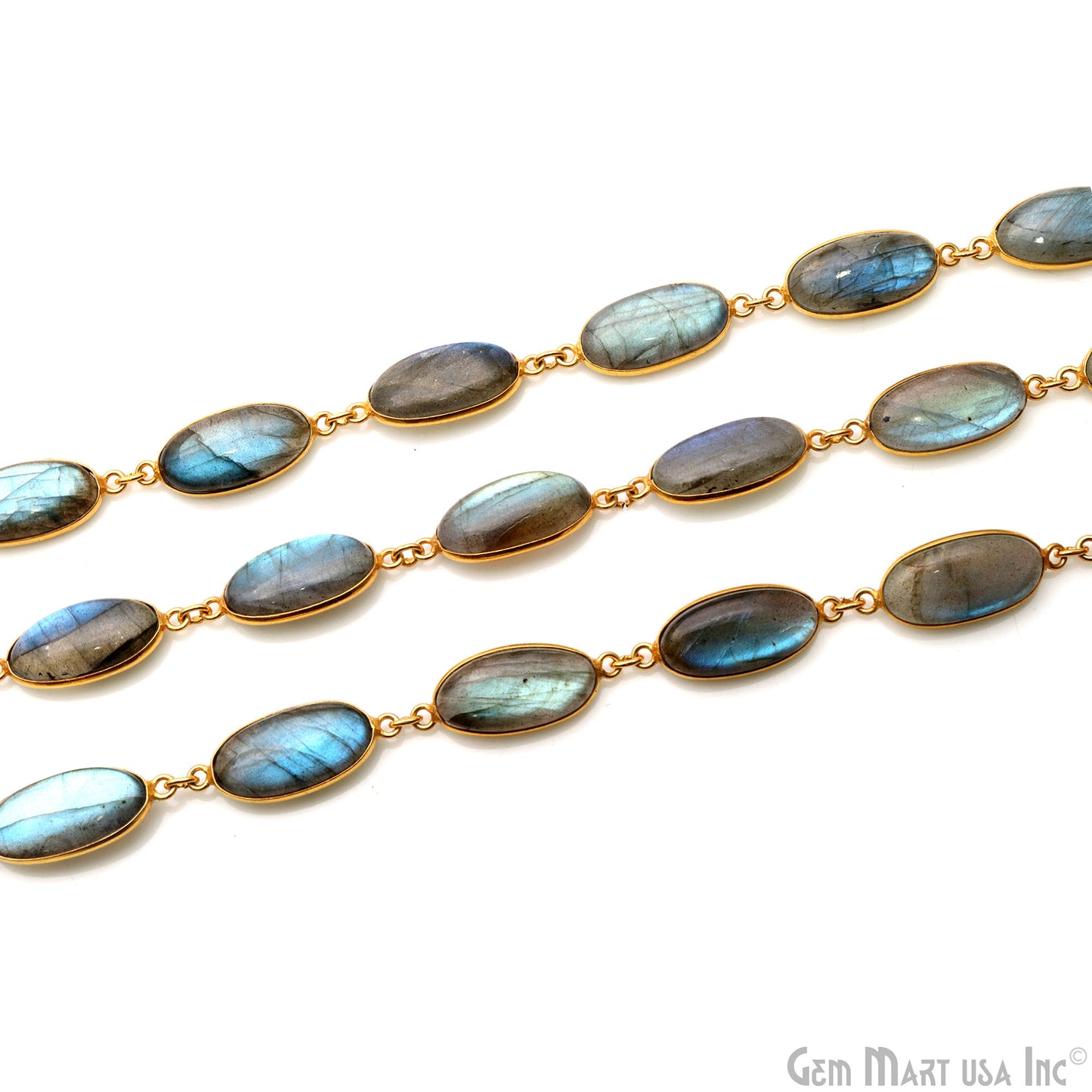 Labradorite Cabochon Oval 9x18mm Gold Plated Continuous Connector Chains