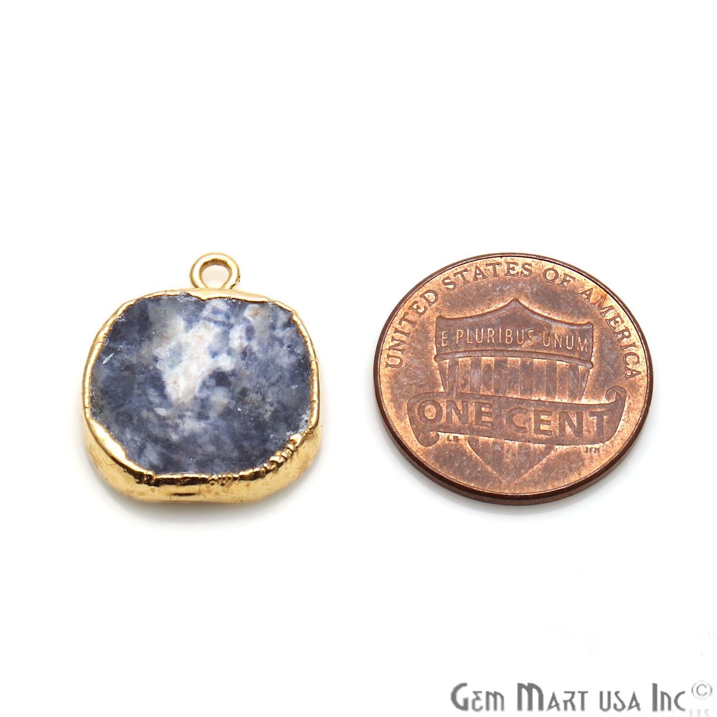 Rough Sodalite Gemstone 18x14mm Organic Gold Edged Connector Charm - GemMartUSA