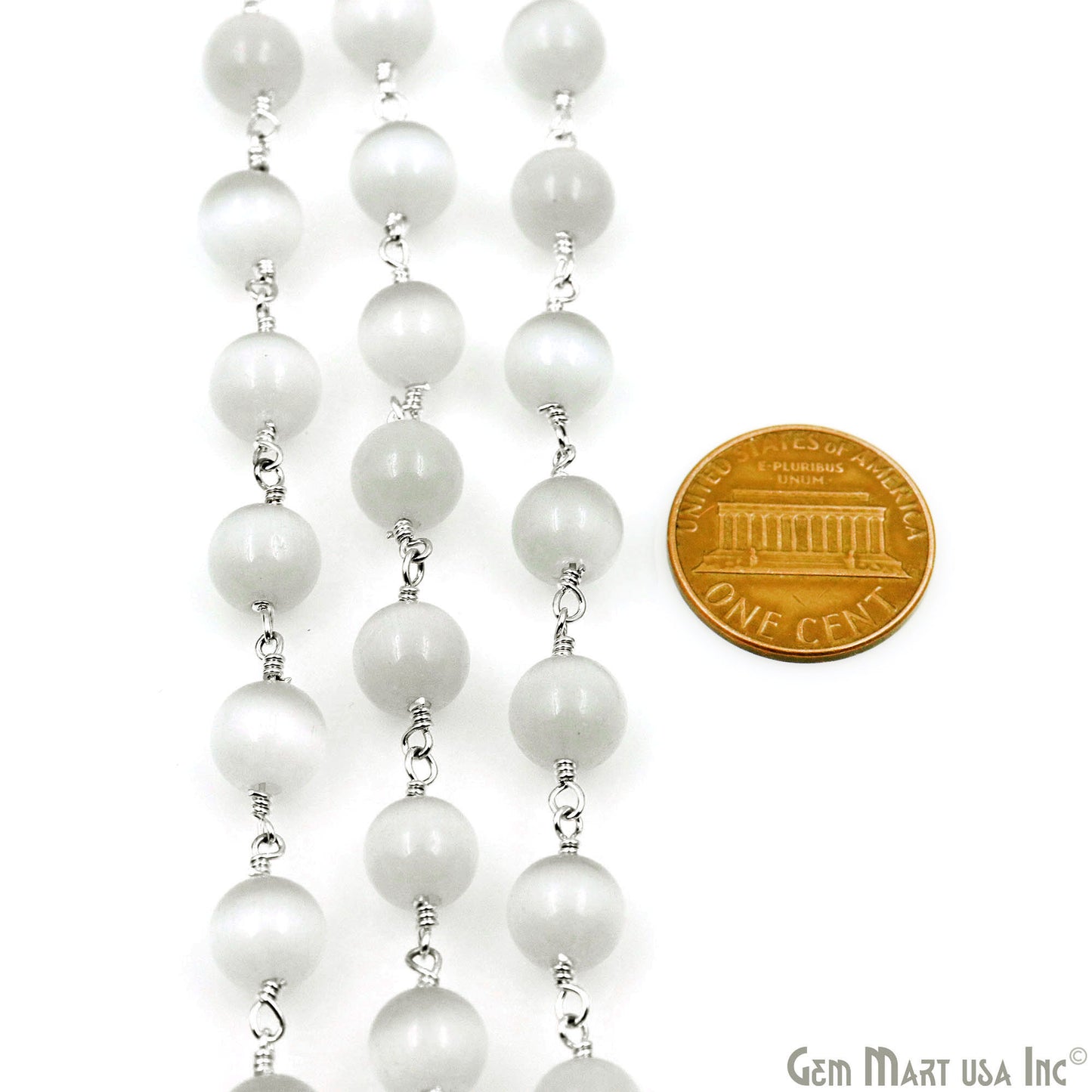 White Monalisa Smooth Beads 8mm Silver Plated Wire Wrapped Rosary Chain