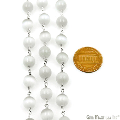 White Monalisa Smooth Beads 8mm Silver Plated Wire Wrapped Rosary Chain