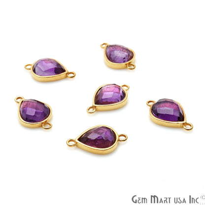 Amethyst Pear Shape 20x12mm Gold Plated Double Bail Connector - GemMartUSA