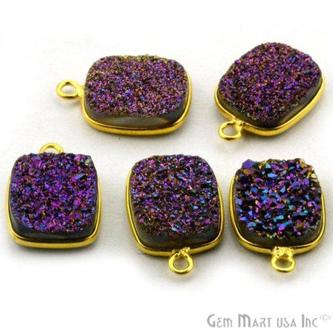 Titanium Druzy 8x10mm Octagon Single Bail Gold Bezel Gemstone Connector
