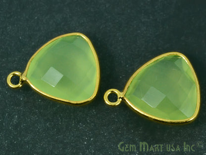 Green Chalcedony Trillion 12mm Single Bail Gemstone Gold Bezel Connector