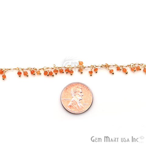Carnelian & Crystal Gold Plated Wire Wrapped Cluster Dangle Rosary Chain - GemMartUSA