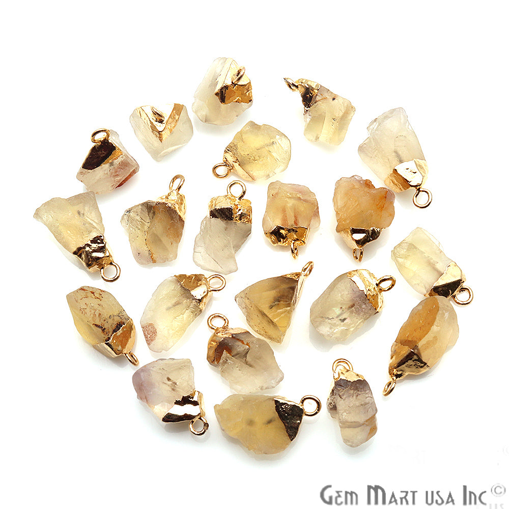 Rough Lemon Topaz 17x11mm Organic Gold Edged Single Bail Connector Charm - GemMartUSA