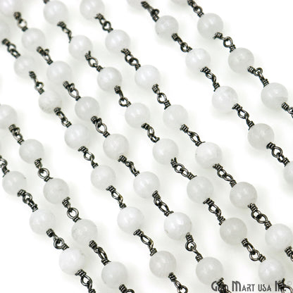 White Chalcedony Cabochon Beads 6mm Oxidized Gemstone Rosary Chain