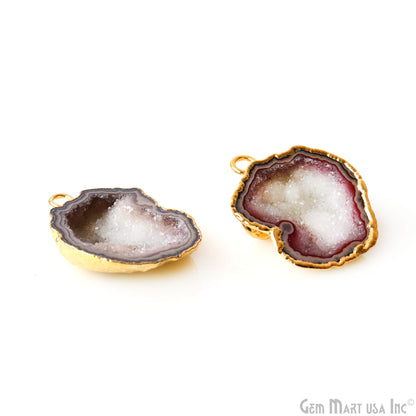 Geode Druzy 29x22mm Organic Gold Electroplated Single Bail Gemstone Earring Connector 1 Pair