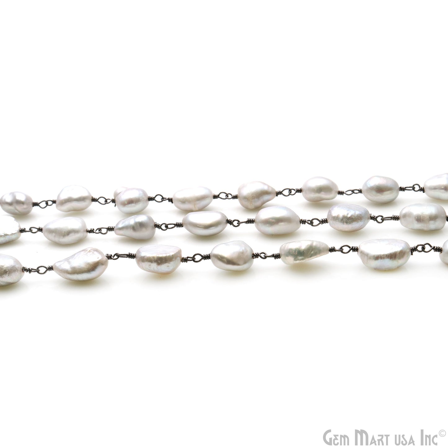 Gray Pearl Free Form Beads 10-15mm Oxidized Wire Wrapped Rosary Chain