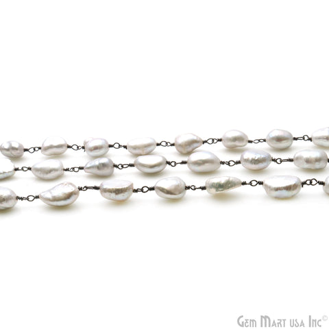 Gray Pearl Free Form Beads 10-15mm Oxidized Wire Wrapped Rosary Chain