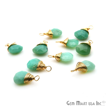 Chrysoprase Drop 15x9mm Gold Wire Wrapped Gemstone Connector - GemMartUSA