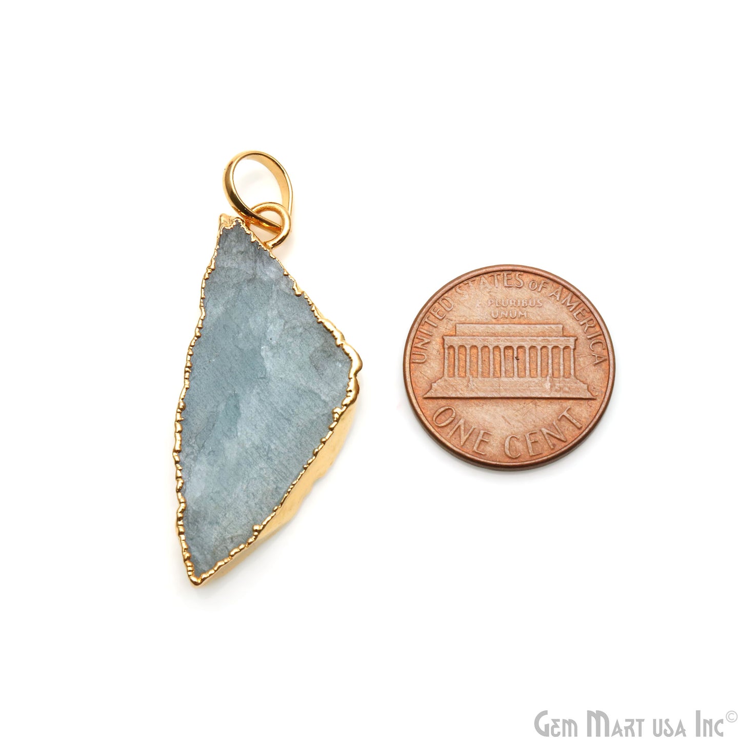 Aquamarine Free Form shape 36x15mm Gold Electroplated Gemstone Single Bail Pendant