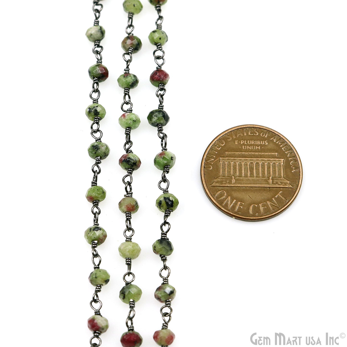 Ruby Zoisite Jade Faceted Beads 4mm Oxidized Gemstone Rosary Chain