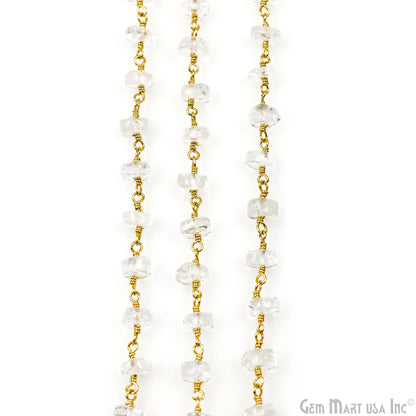 Crystal Cabochon Beads 5-6mm Gold Plated Gemstone Rosary Chain