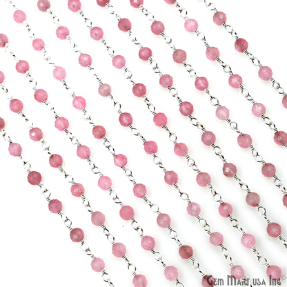 Rose Quartz Silver Plated Beaded Wire Wrapped Rosary Chain